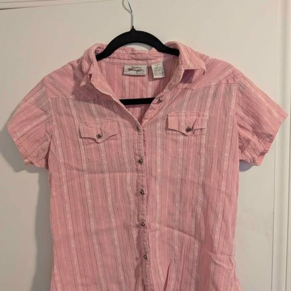 Wrangler Vintage Style Pink Striped Western Short Sleeve Shirt